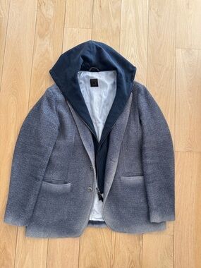 Charcoal Gray Blazer with Navy Hooded Layer